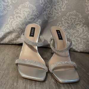 Aqua Silver Crystal Embellished Heels